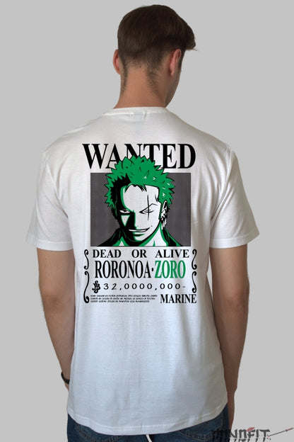 Tricou Anime One Piece - Roronoa Zoro Wanted Bounty barbat alb