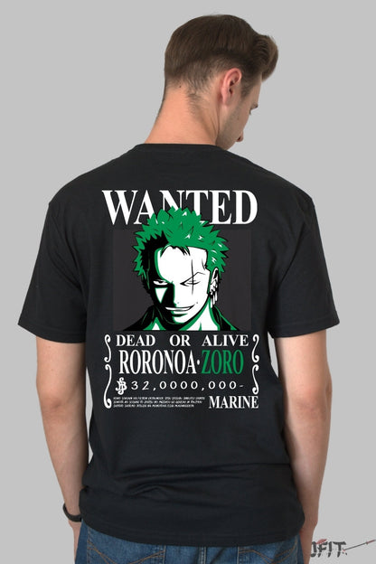Tricou Anime One Piece - Roronoa Zoro Wanted Bounty barbat negru