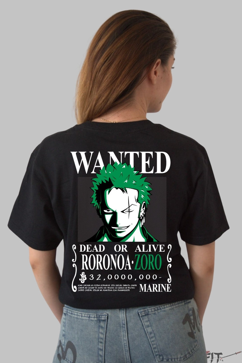 Tricou Anime One Piece - Roronoa Zoro Wanted Bounty dama negru