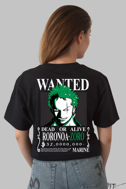 Tricou Anime One Piece - Roronoa Zoro Wanted Bounty dama negru