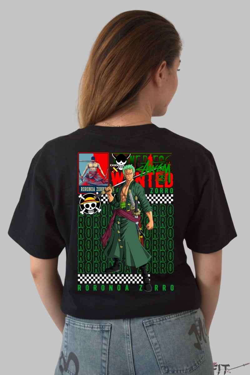 Tricou Anime One Piece - Roronoa Zoro Wanted Style dama negru