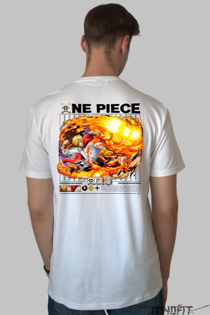 Tricou Anime One Piece - Sanji Diavolul de Foc barbat alb