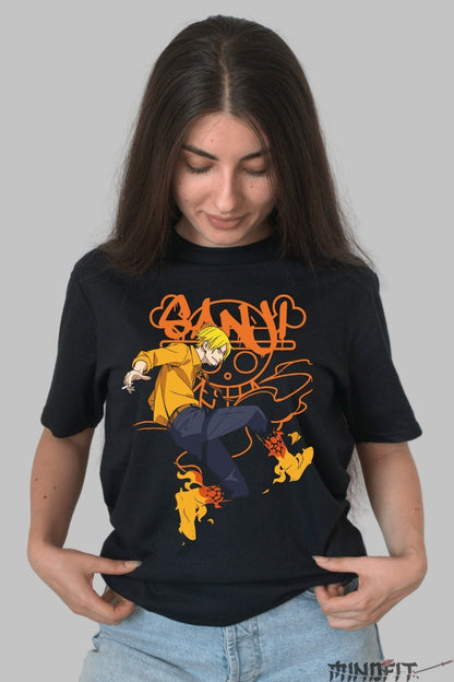 Tricou Anime One Piece - Sanji Diavolul Picioarelor de Foc dama negru