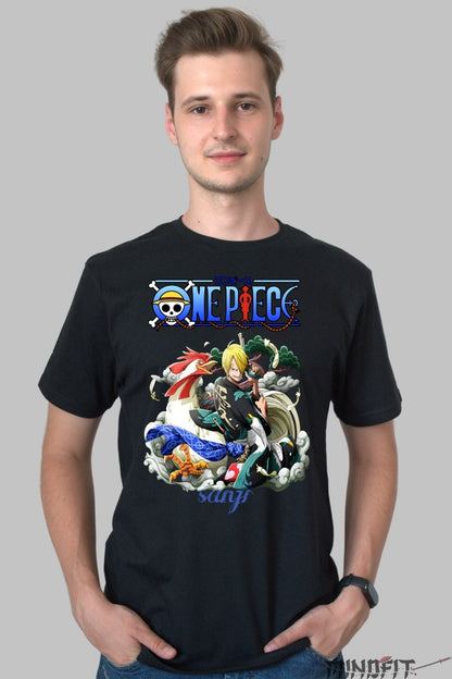 Tricou Anime One Piece - Sanji Dragon Power barbat negru