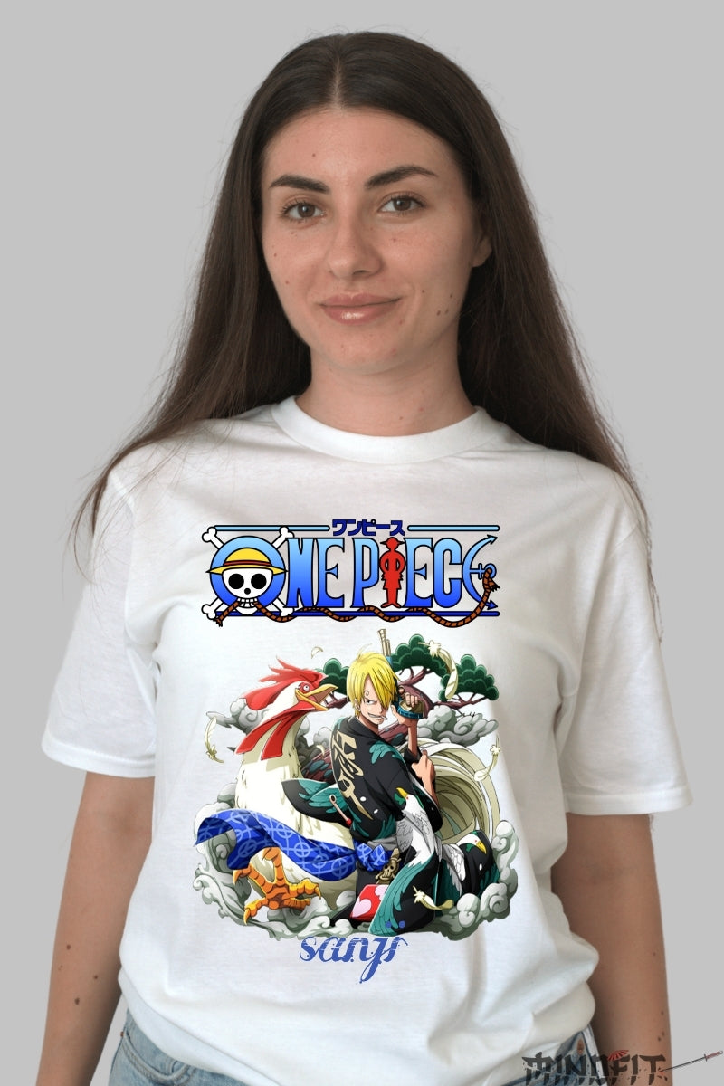 Tricou Anime One Piece - Sanji Dragon Power dama alb