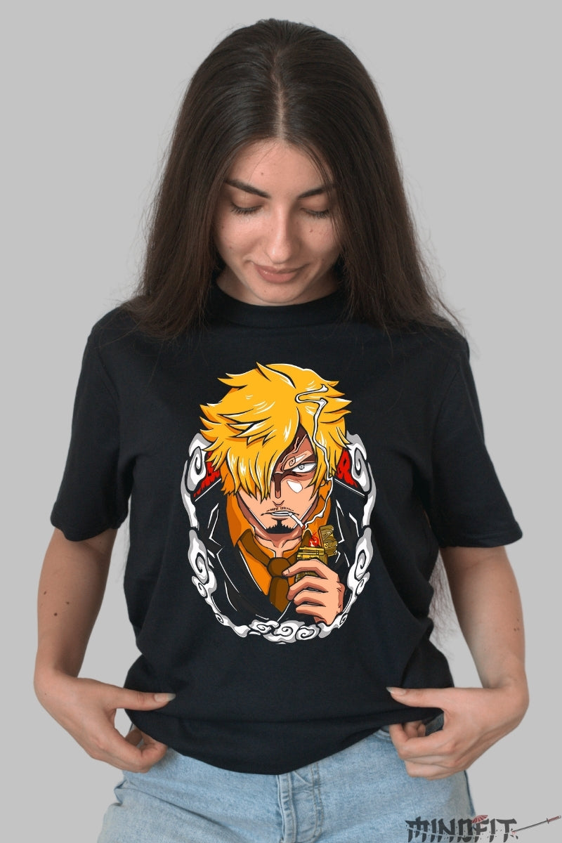 Tricou Anime One Piece - Sanji Raid Suit Fire dama negru
