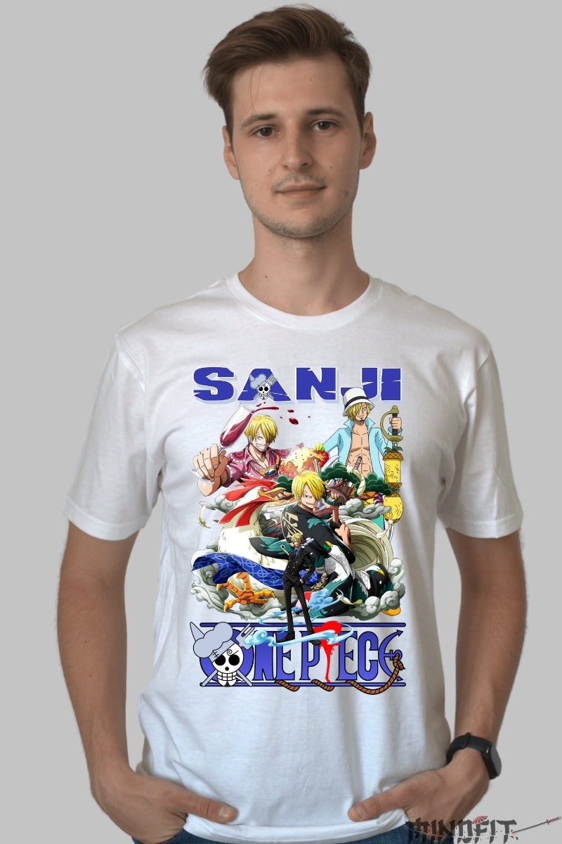 Tricou Anime One Piece - Sanji Versatile Power barbat alb