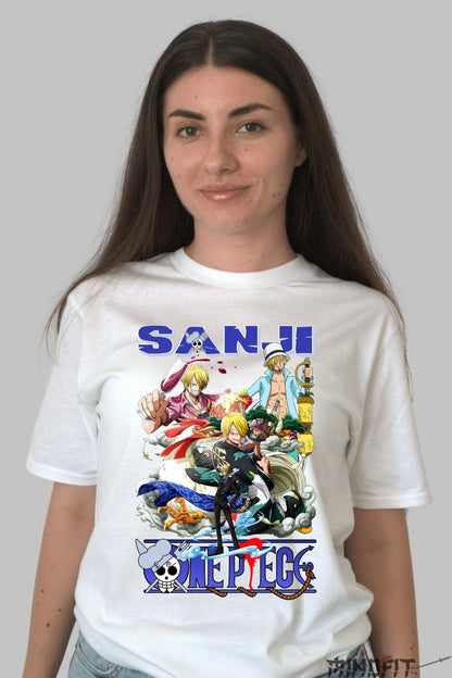 Tricou Anime One Piece - Sanji Versatile Power dama alb