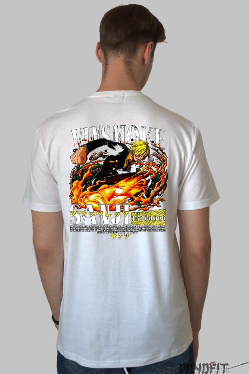 Tricou Anime One Piece - Sanji Vinsmoke Flare Kick barbat alb