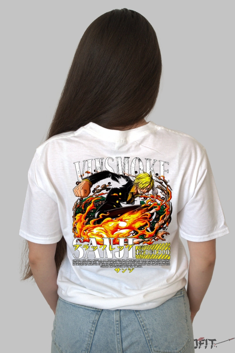 Tricou Anime One Piece - Sanji Vinsmoke Flare Kick dama alb