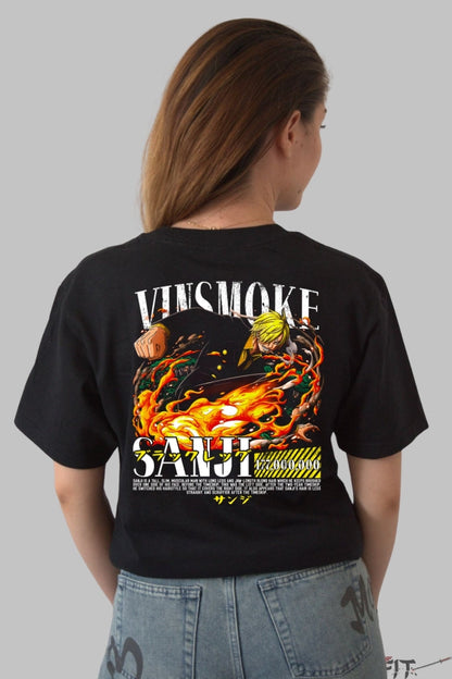 Tricou Anime One Piece - Sanji Vinsmoke Flare Kick dama negru