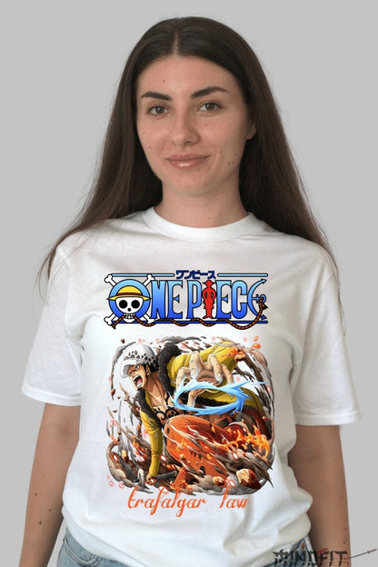 Tricou Anime One Piece - Trafalgar Law Shockwave Attack dama alb