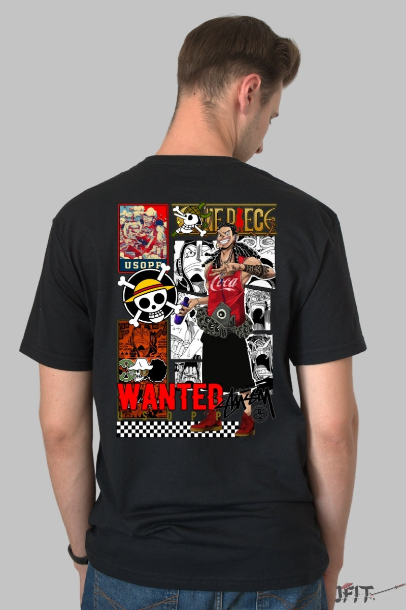 Tricou Anime One Piece - Usopp Wanted Style barbat negru