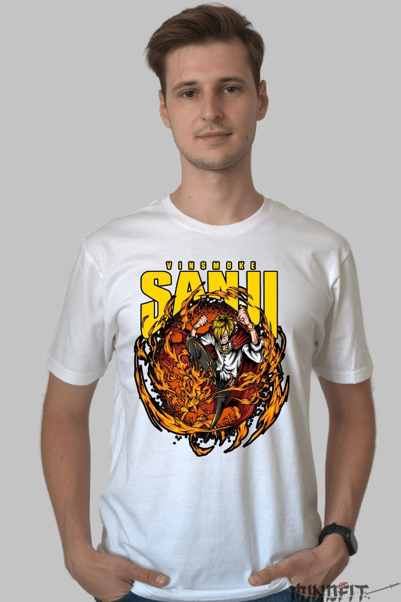 Tricou Anime One Piece - Vinsmoke Sanji Diabla Jambe barbat alb