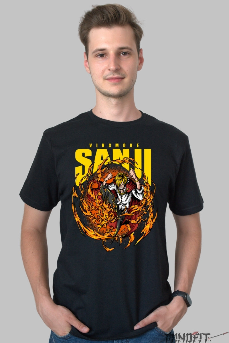 Tricou Anime One Piece - Vinsmoke Sanji Diabla Jambe barbat negru