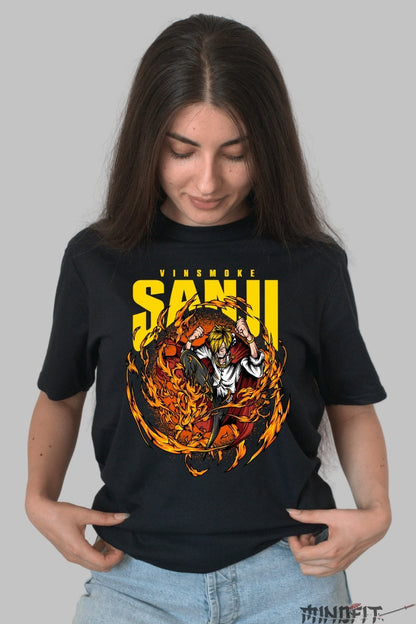 Tricou Anime One Piece - Vinsmoke Sanji Diabla Jambe dama negru