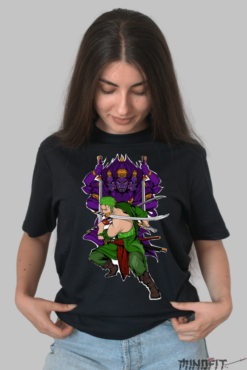 Tricou Anime One Piece - Zoro Asura Demon Slayer dama negru