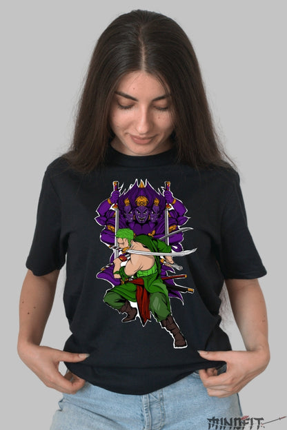 Tricou Anime One Piece - Zoro Asura Demon Slayer dama negru