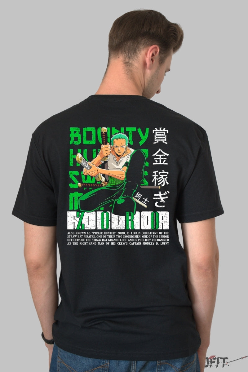 Tricou Anime One Piece - Zoro Bounty Hunter Style barbat negru