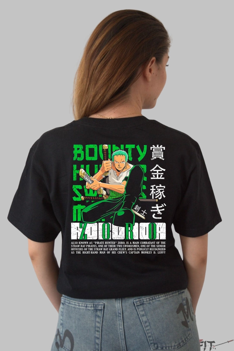 Tricou Anime One Piece - Zoro Bounty Hunter Style dama negru