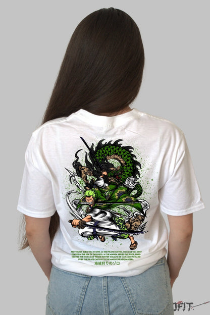 Tricou Anime One Piece - Zoro Dragon Spirit dama alb
