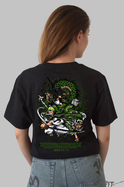 Tricou Anime One Piece - Zoro Dragon Spirit dama negru