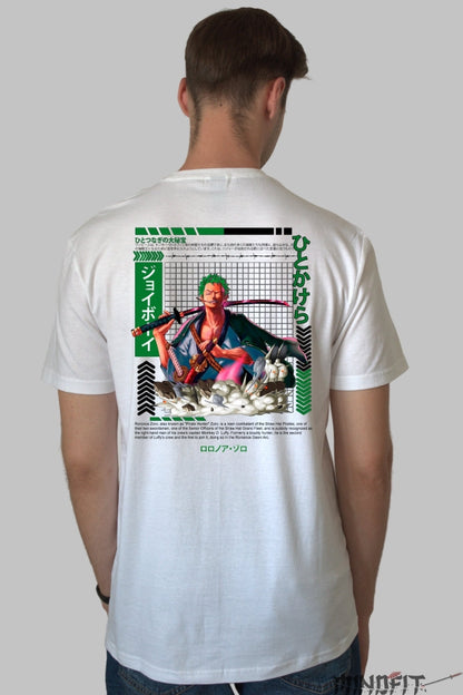 Tricou Anime One Piece - Zoro Iron Will Edition barbat alb