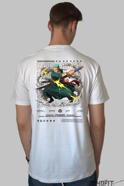 Tricou Anime One Piece - Zoro Santoryu Lightning Slash barbat alb