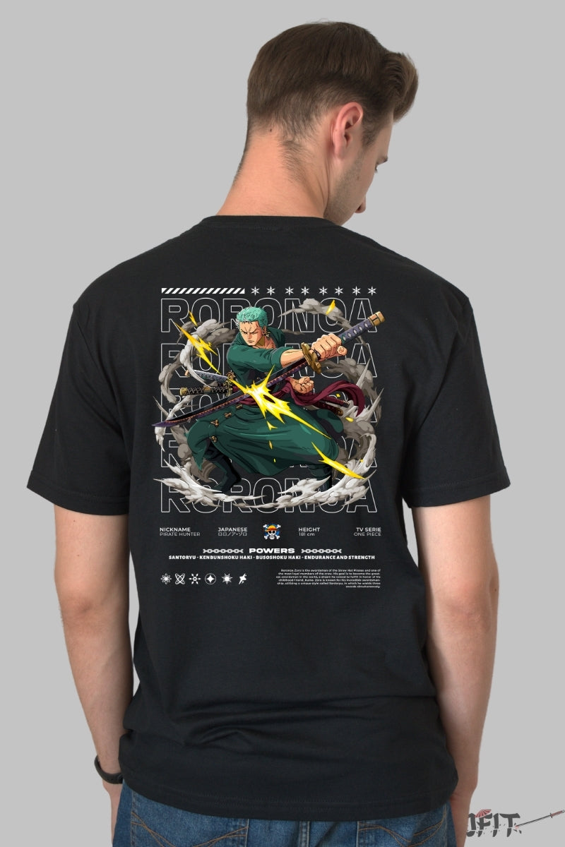 Tricou Anime One Piece - Zoro Santoryu Lightning Slash barbat negru