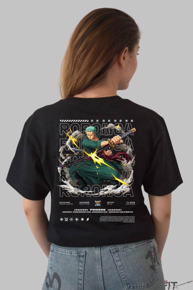 Tricou Anime One Piece - Zoro Santoryu Lightning Slash dama negru