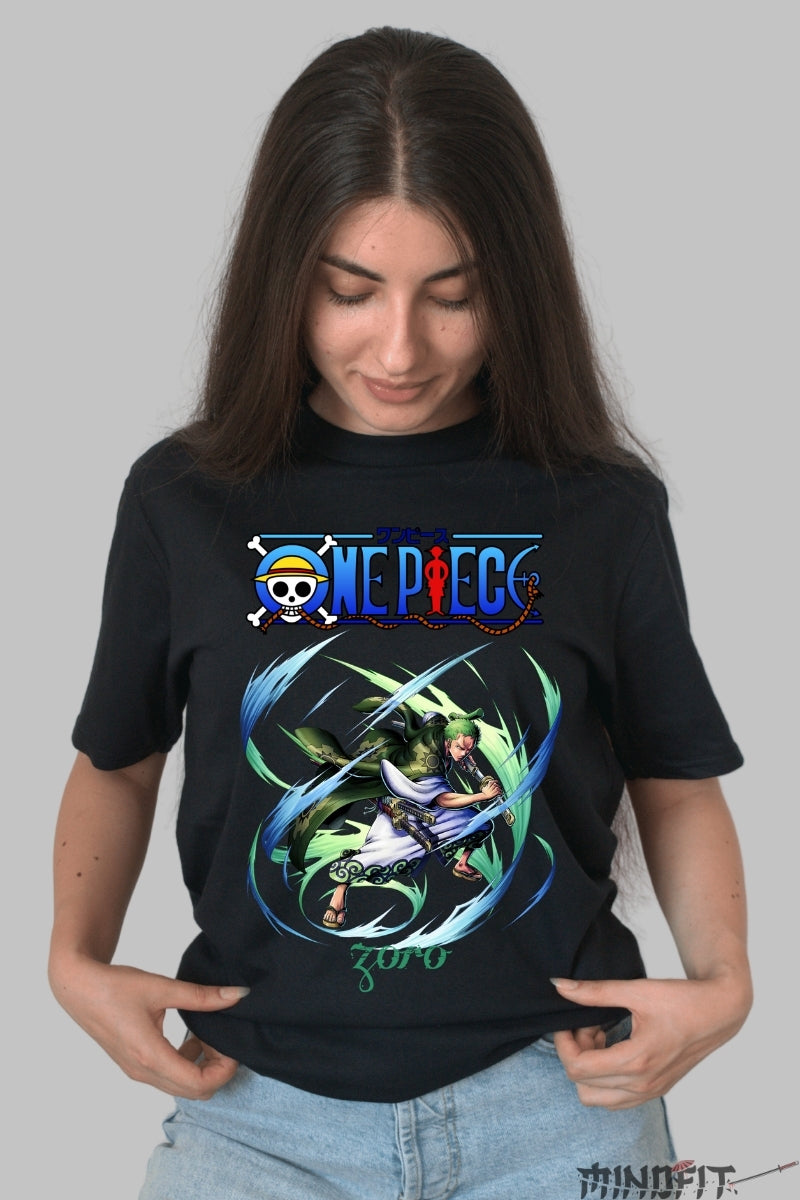 Tricou Anime One Piece - Zoro Santoryu Vortex dama negru