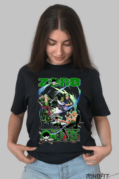 Tricou Anime One Piece - Zoro Slujitorul Sabiei Verzi dama negru