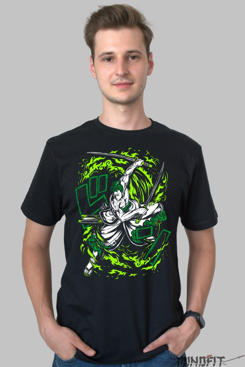 Tricou Anime One Piece - Zoro Spiritul celor Trei Sabii barbat negru