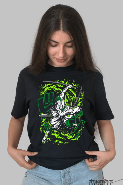 Tricou Anime One Piece - Zoro Spiritul celor Trei Sabii dama negru