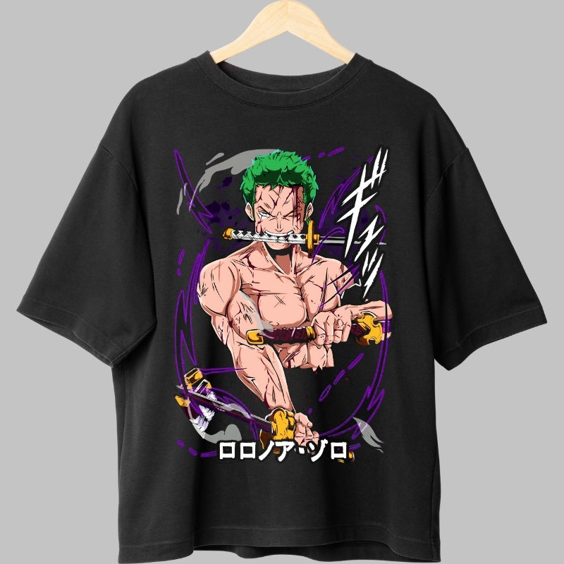 Tricou Anime One Piece - Zoro Stilul celor Trei Sabii fata