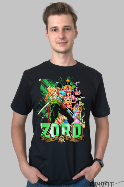 Tricou Anime One Piece - Zoro Stralucirea Sabiei Verzi barbat negru