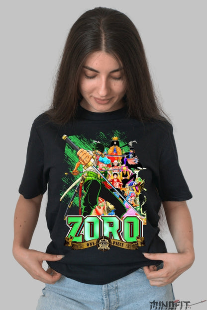 Tricou Anime One Piece - Zoro Stralucirea Sabiei Verzi dama negru