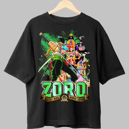 Tricou Anime One Piece - Zoro Stralucirea Sabiei Verzi fata