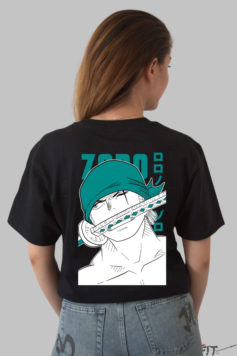 Tricou Anime One Piece - Zoro Sword Focus dama negru
