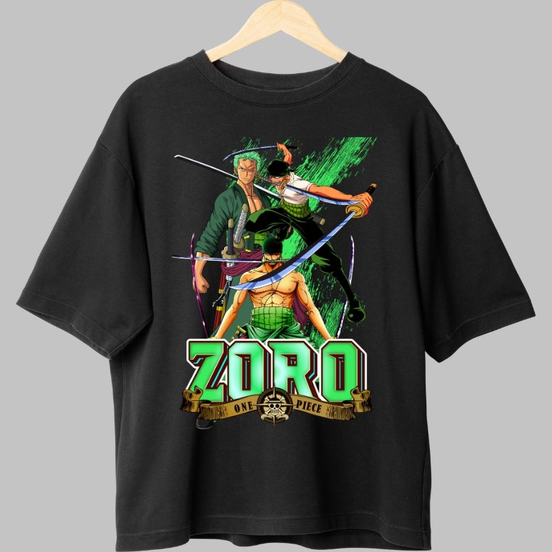 Tricou Anime One Piece - Zoro Trei Stiluri de Sabie fata