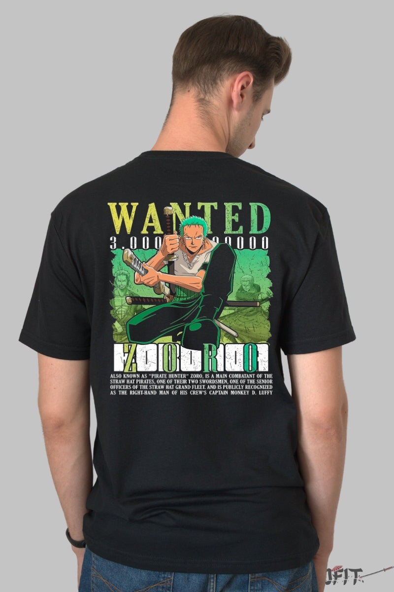 Tricou Anime One Piece - Zoro Wanted Bounty 3.000.000.000 barbat negru