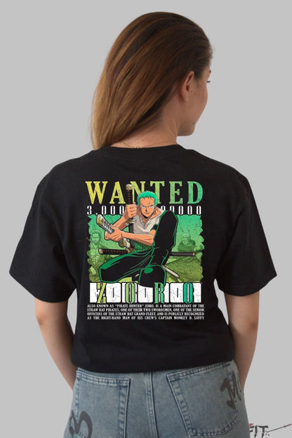 Tricou Anime One Piece - Zoro Wanted Bounty 3.000.000.000 dama negru