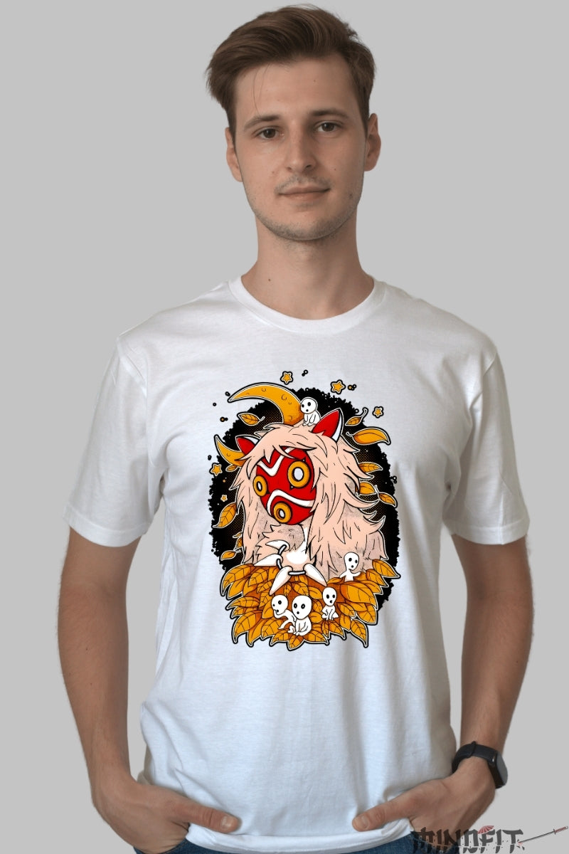 Tricou Anime Princess Mononoke - Spiritul Padurii in Flacari barbat alb