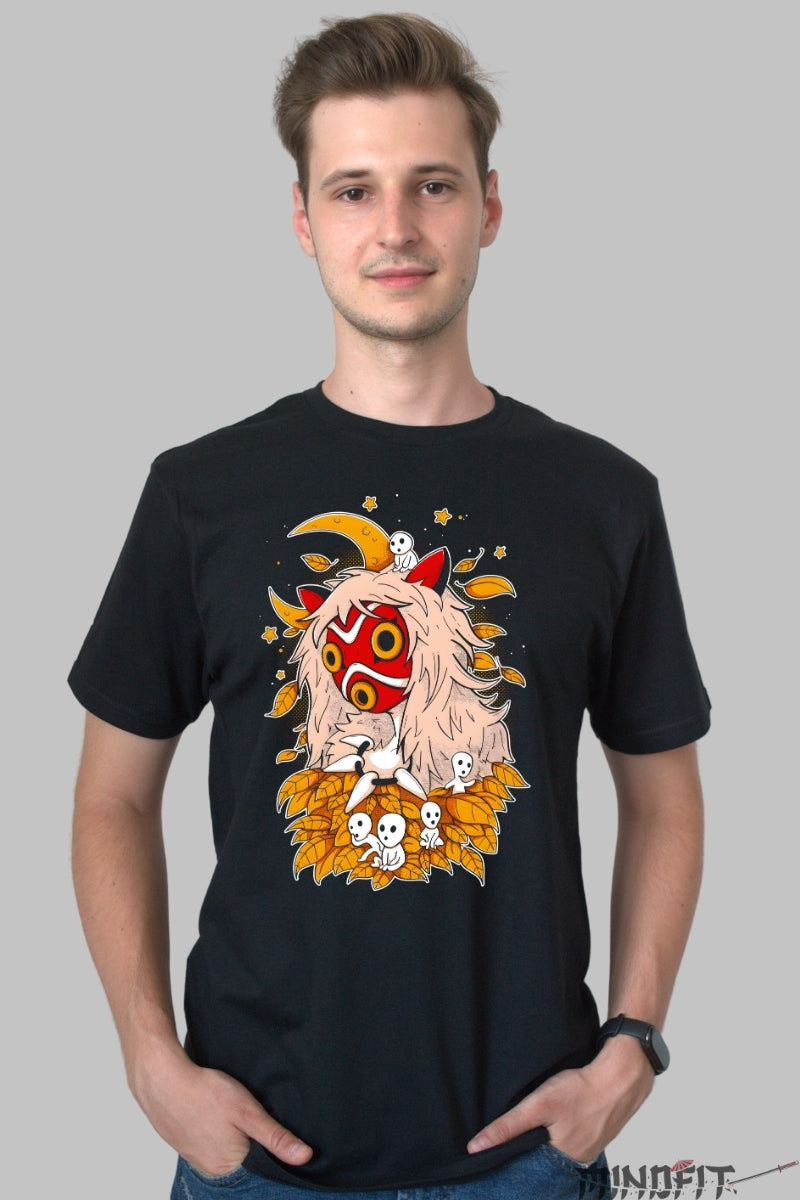 Tricou Anime Princess Mononoke - Spiritul Padurii in Flacari barbat negru