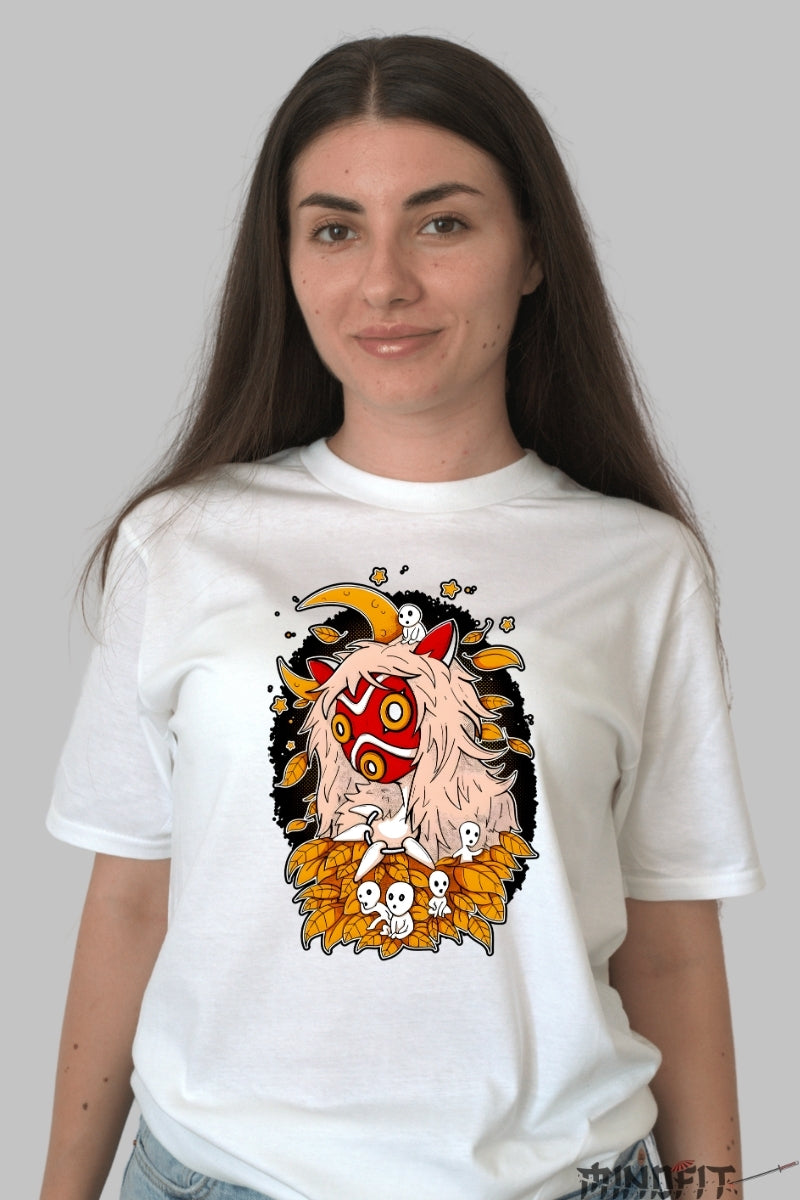 Tricou Anime Princess Mononoke - Spiritul Padurii in Flacari dama alb