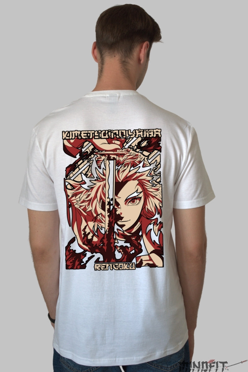 Tricou Anime Rengoku - Lama Focului Etern Barbat Alb