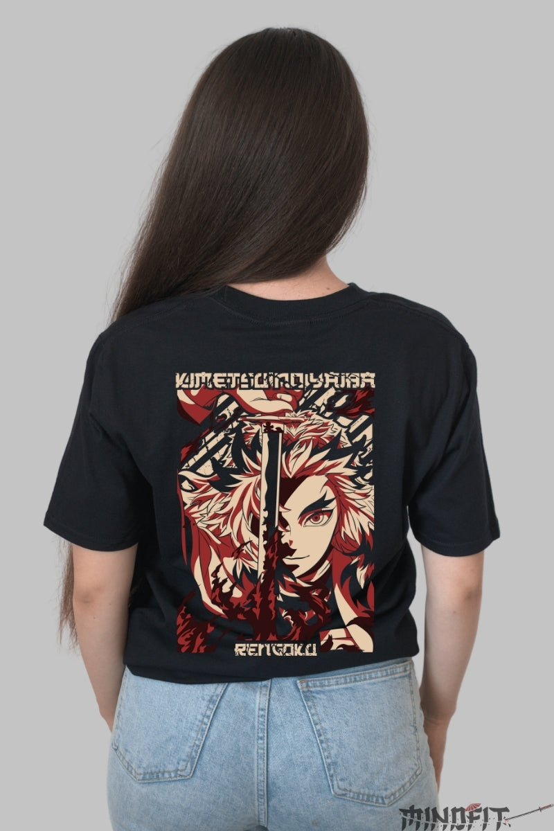 Tricou Anime Rengoku - Lama Focului Etern Dama Negru