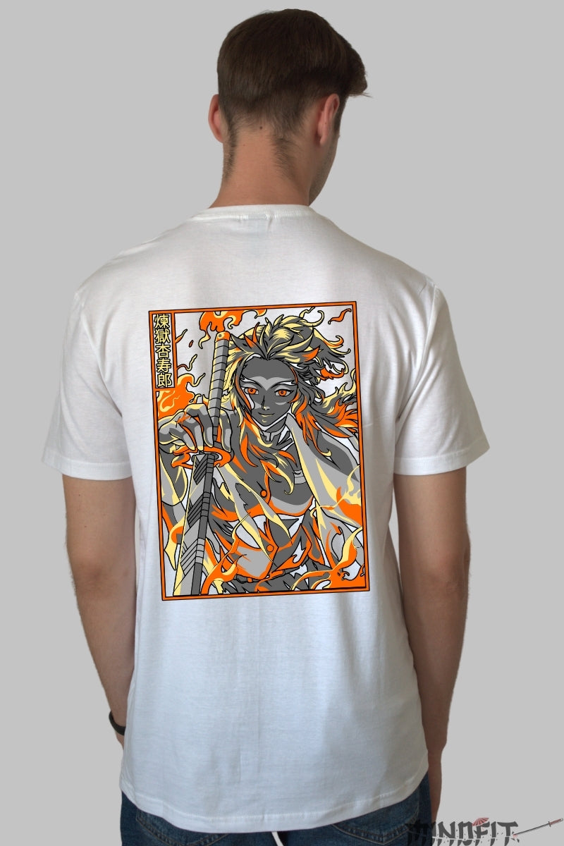 Tricou Anime Rengoku - Spirit de Flacara Absoluta Barbat Alb