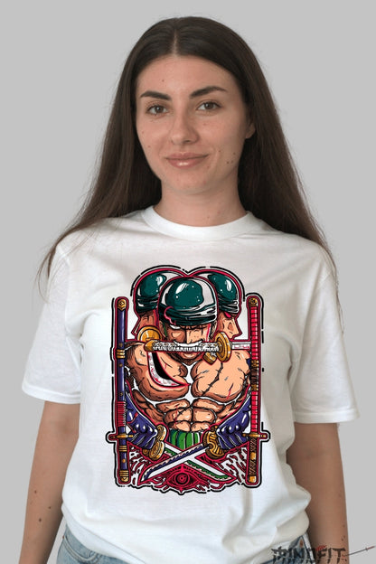 Tricou Anime Samurai Triple Blade - Forta Razboinicului Legendar dama alb