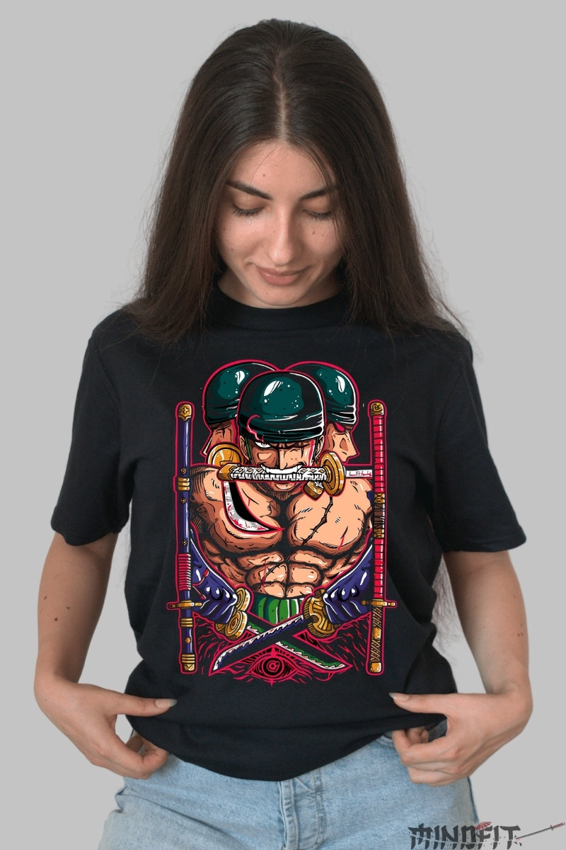 Tricou Anime Samurai Triple Blade - Forta Razboinicului Legendar dama negru